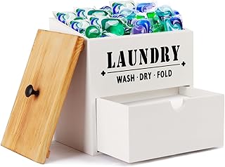 Dryer Sheet Holder with Drawer and Lid, Wood Laundry Pod and Dryer Sheet Organizer, Laundry Pods Caddy Laundry Softener Dryer Sheet, Laundry Pod Holder Wall Mount for Home Laundry Room Farmhouse Decor