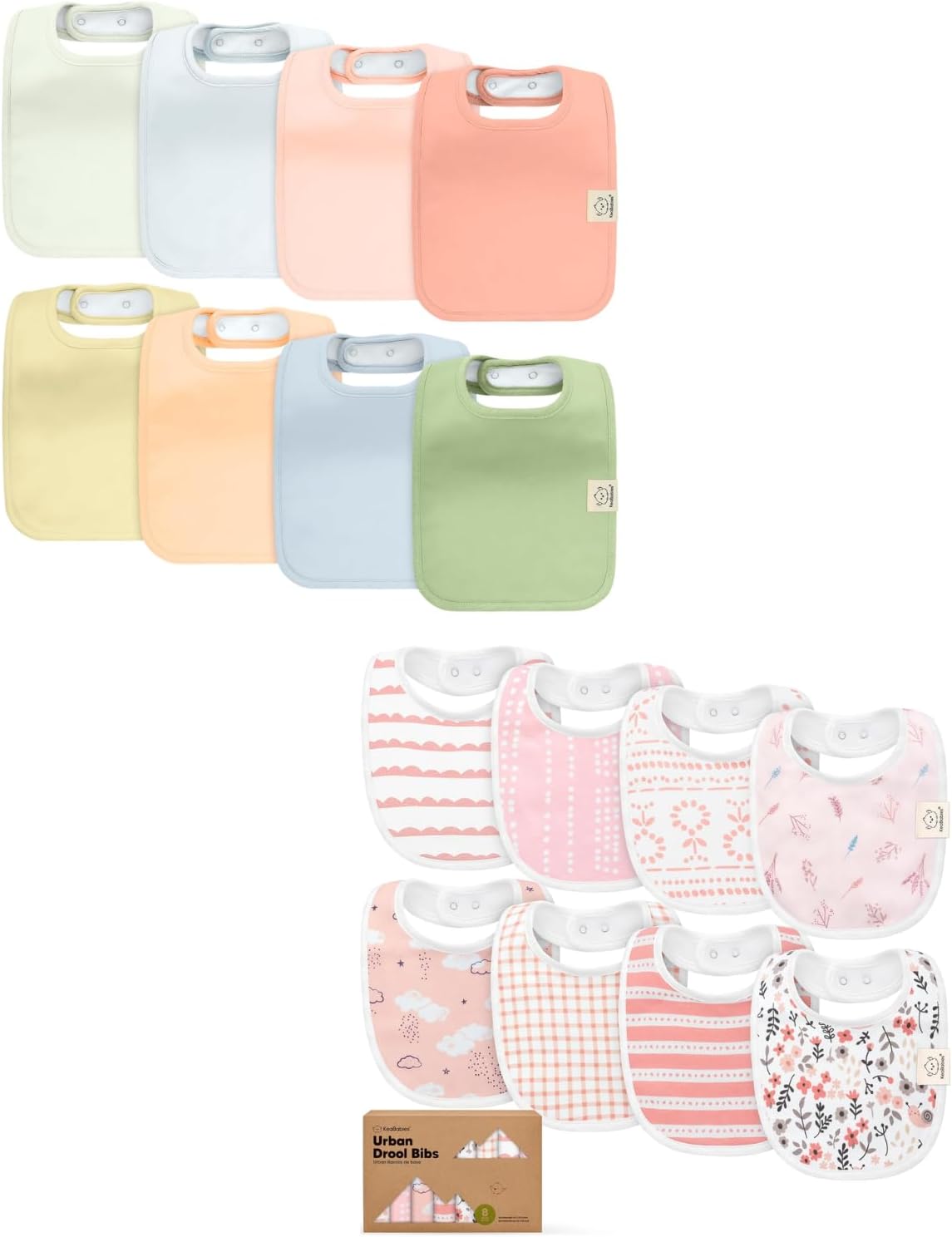 KeaBabies 8-Pack Toddler Drool Bibs for Boy, Girl and 8-Pack Baby Bibs - Soft Cotton Drooling Bib for Kids, Infant, Babies - Teething Drool Catcher