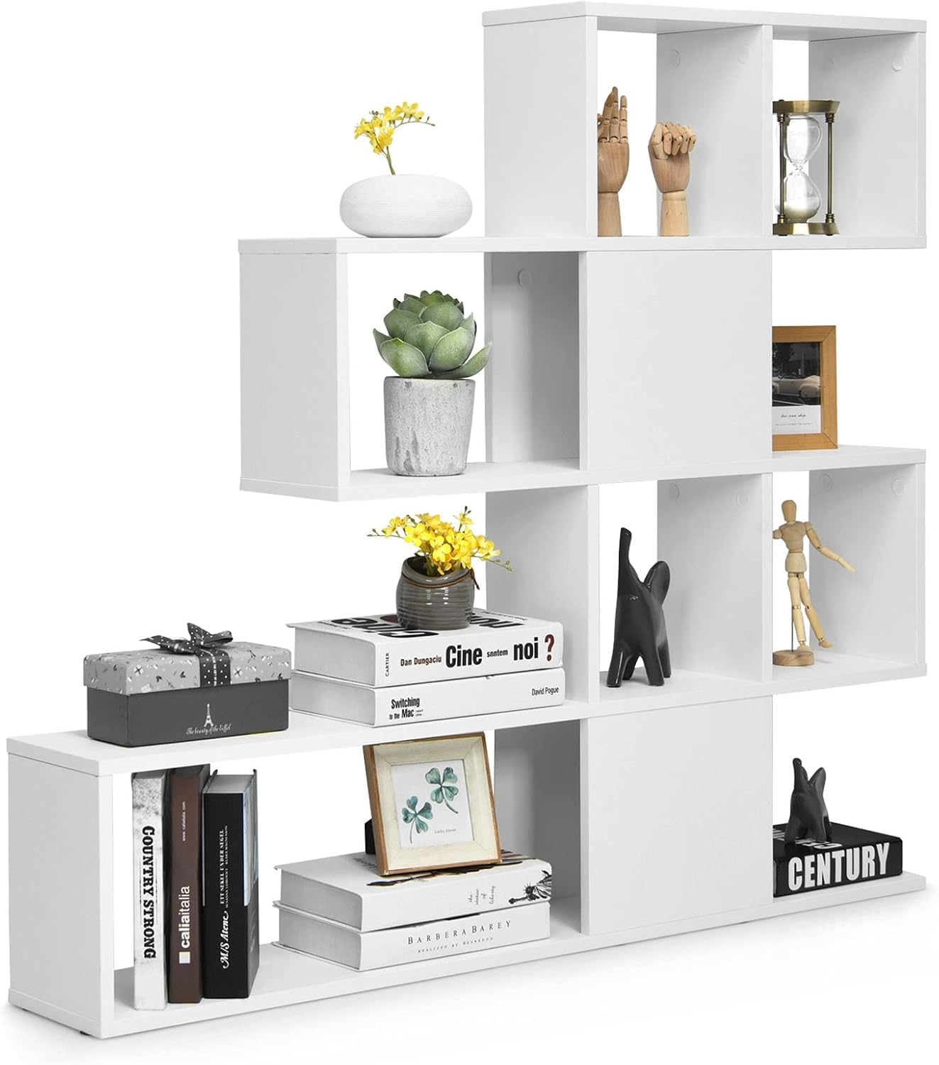 Tangkula 8 Cubes Bookshelf, Modern Ladder Corner Bookcase