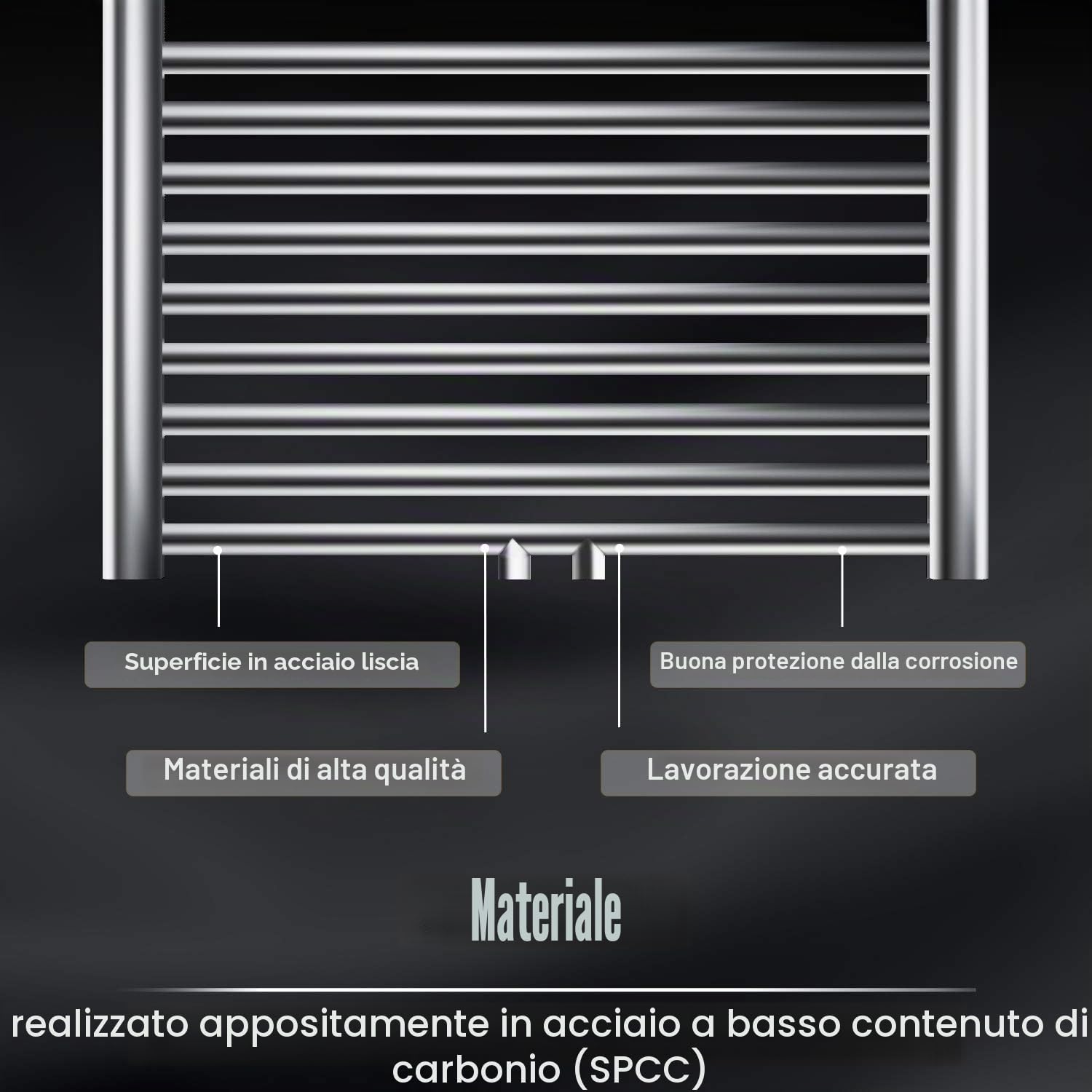ELEGANT Termosifone da bagno porta asciugamani 1200x500mm con termostato multiblocco antracite Scalda asciugamani scaldasalviette