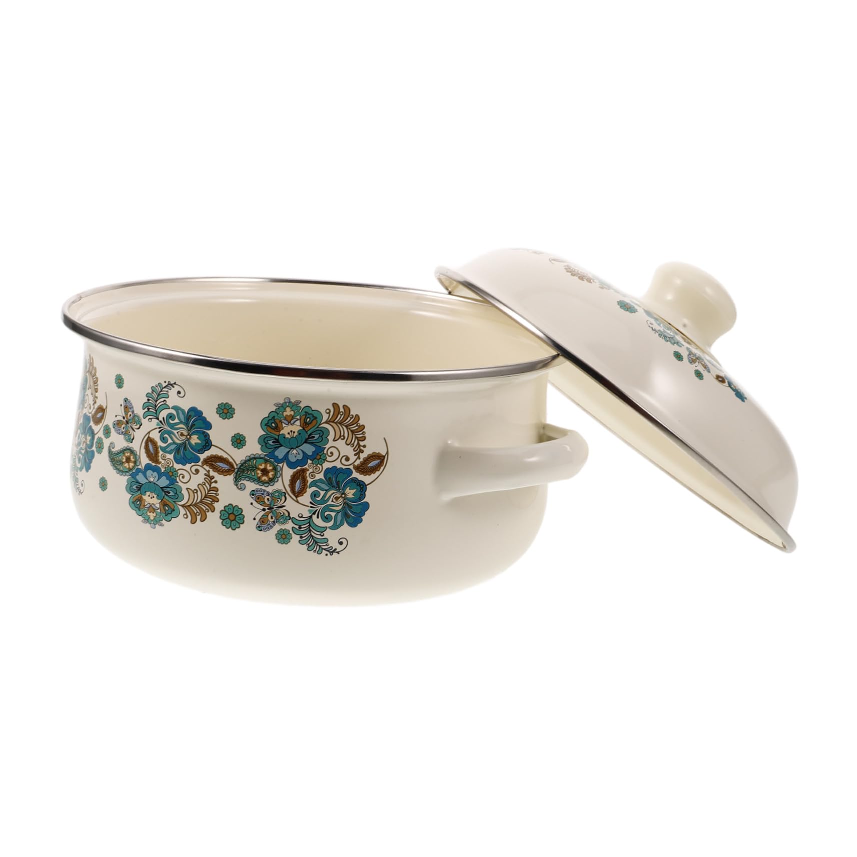 Casserole à soupe en émail beige Gatuida avec couvercle et double poignée pour cuisine