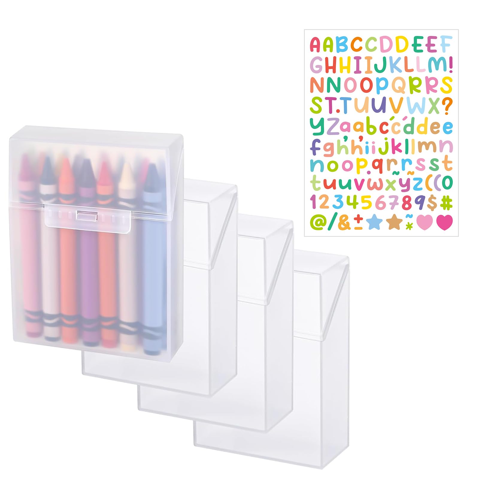 Sukizifa 4 Pcs Pen Storage Transparent Crayon Box PP Material 80x40x103mm with Colorful Letter Stickers for Pen Storage Office Supplies