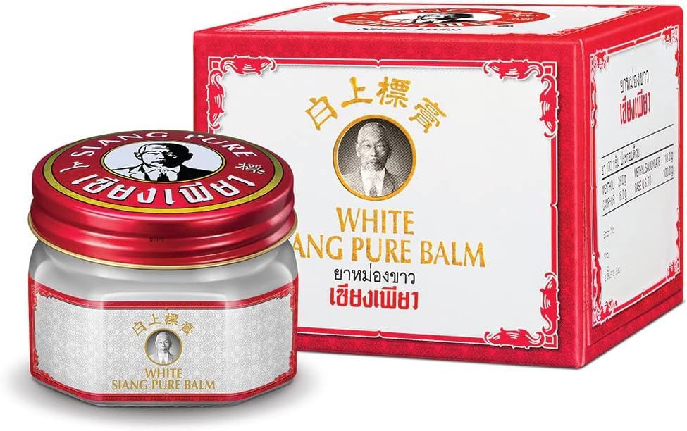 Baume de Massage Siang Pure Blanc - Grand format 40 g – Baume Siangpure Traditionnel Thaï à Base d’Huiles Naturelles – Relaxation et Bien-Être...
