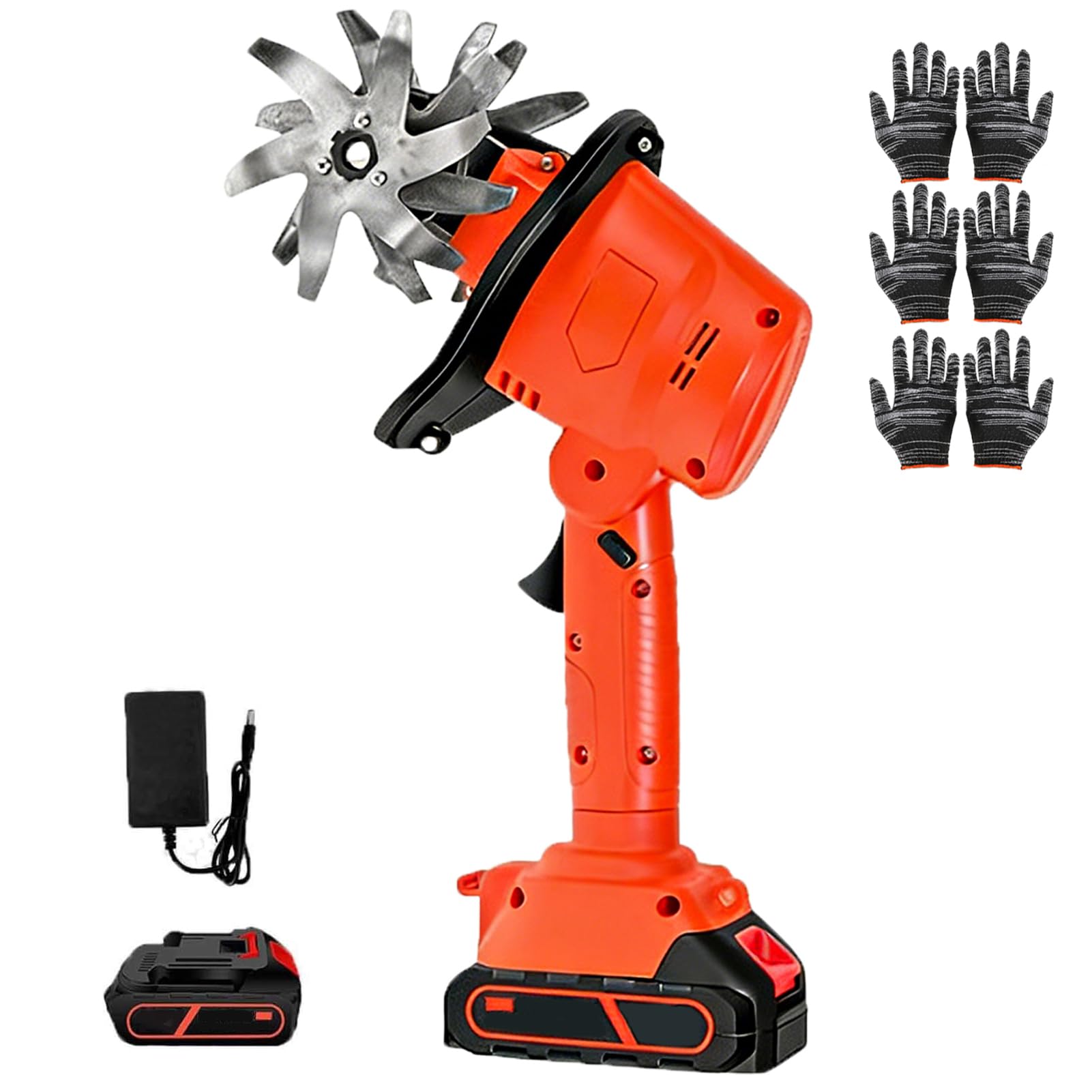 Generico Motozappa Elettrica da Giardino 21V, Mini Motozappa a Batteria con 2 Batterie, profondità di Lavorazione 10 cm, Larghezza di Lavoro 10 cm per Giardinaggio