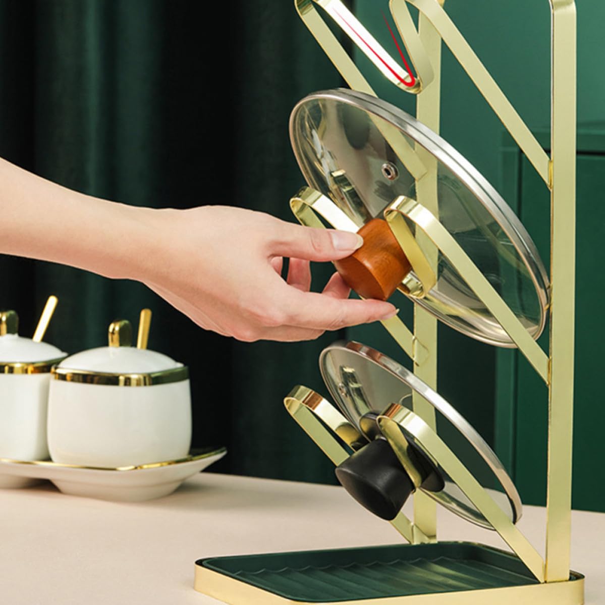 Estante Organizador de Tapas de Ollas Gran Capacidad, Diseño de Triple Capa, Material Pp y Silicona, Soporte Fácil de Usar para Cocina Moderna