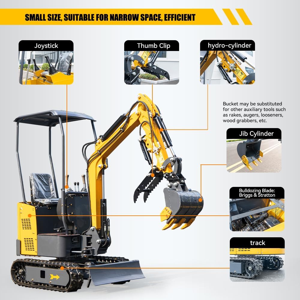 1.2-ton tracked mini excavator equipped with a 13.5 horsepower gasoline BS engine, EPA certified, standard hydraulic thumb clamp, quick change, and auger, suitable for various occasions (SKD-15Y-B)