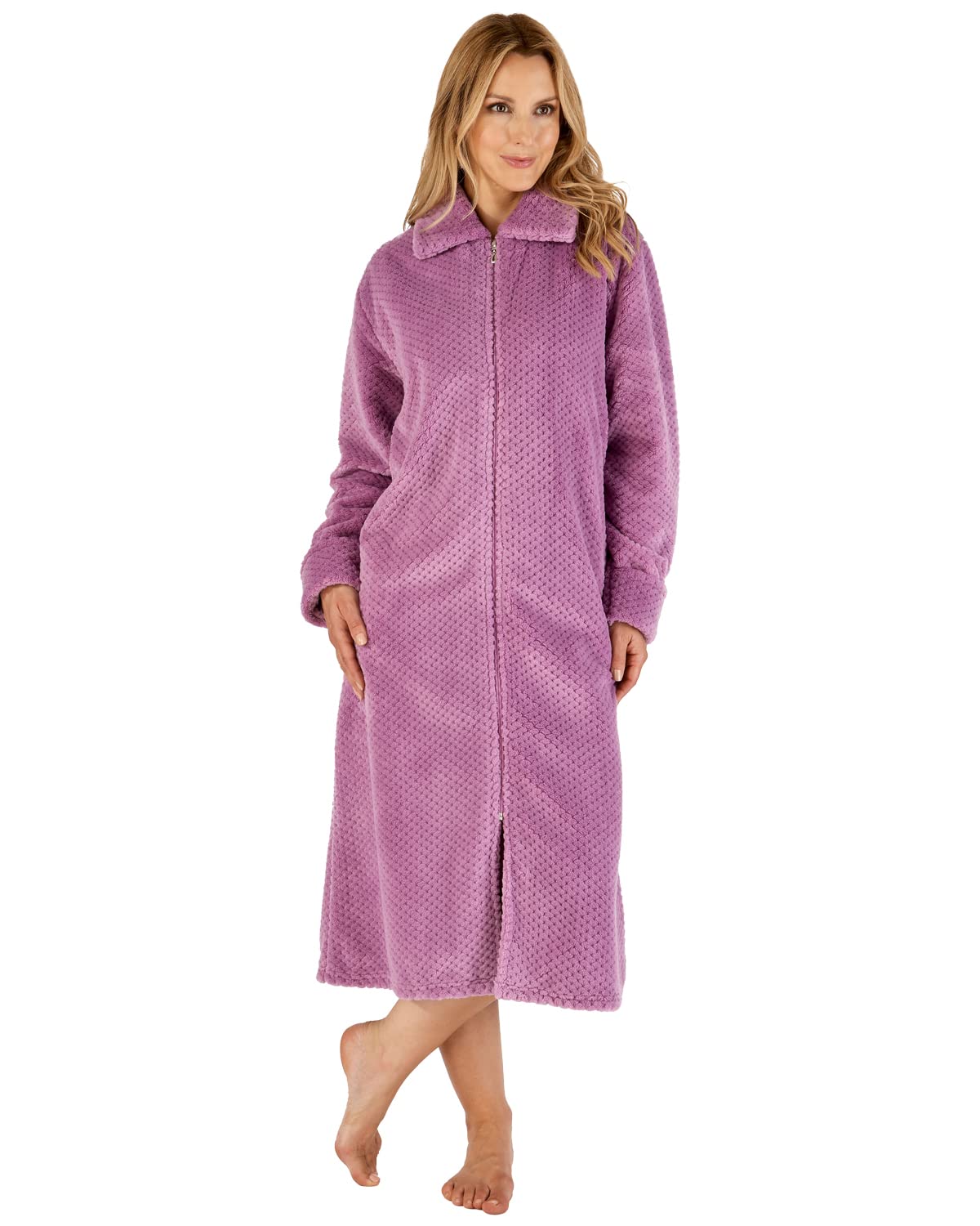 Slenderella Waffle Zip Through Housecoat - Heather S Heather