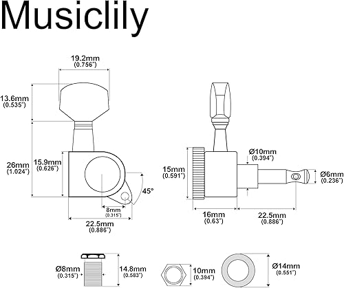 Miniatura 2 de Musiclily Pro - Juego de clavijas de afinación de cuerdas con bloqueo de 6 en línea, cabezas de máquina para guitarra eléctrica Fender Stratocaster