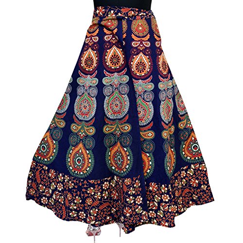 VARISAZ Women's Cotton Jaipuri Printed Wrap Round Skirt (KHUSHI1001, Multicolour, Free Size)