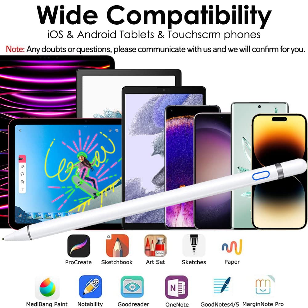 Techgear Lot de 5 stylets tactiles rechargeables haute précision et sensibilité compatibles avec iOS, Android, iPad, iPad Pro, iPhone, Samsung, tablette Lenovo et autres appareils à écran tactile