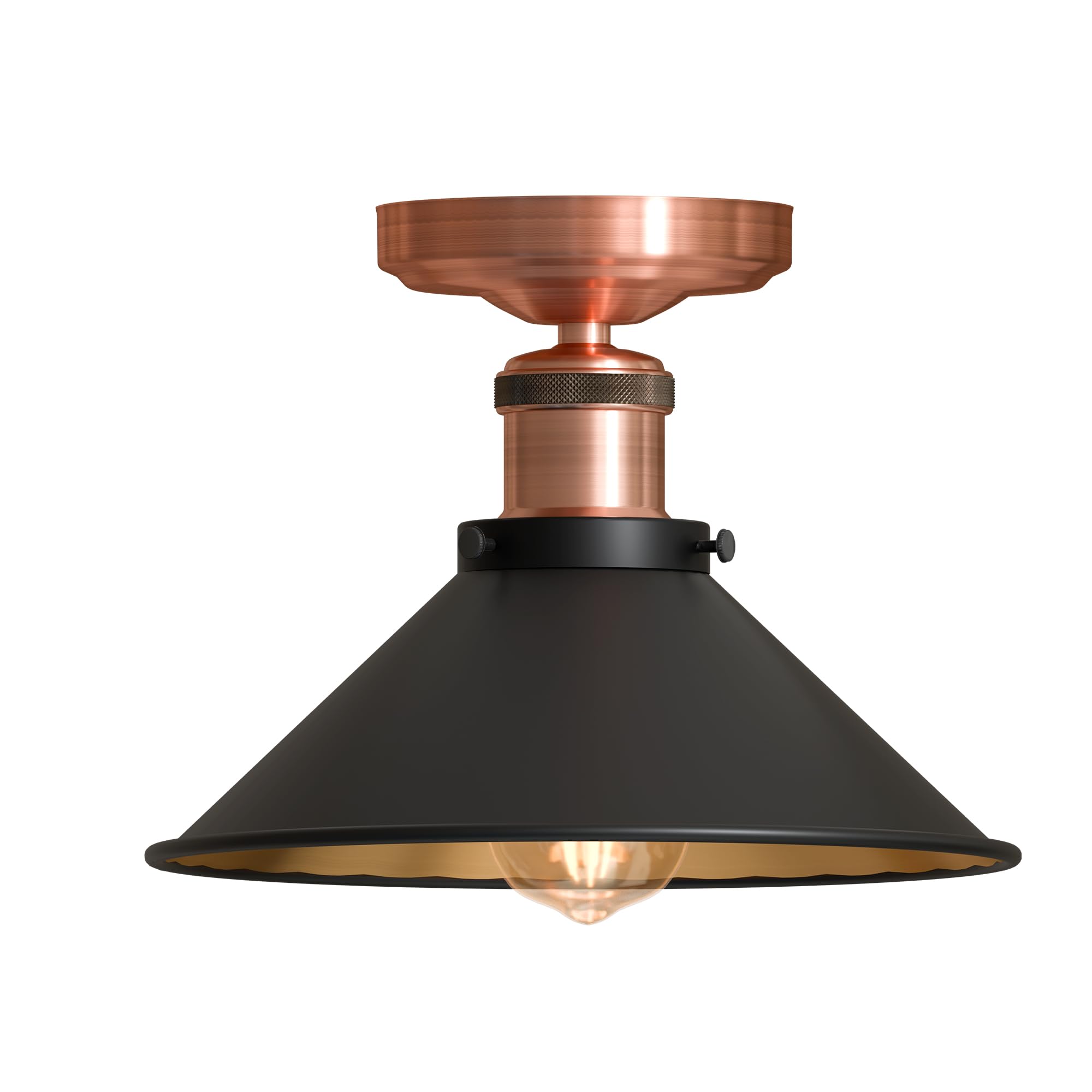 LEDSONE Vintage Metal Cone Ceiling Light Fixture with E27 Lamp Holder Industrial Style Semi Flush Mount Lights for Kitchen Living Room Hallway & Home Decor Ceiling Fitting (Black Inner Gold With Bulb) โ image 1