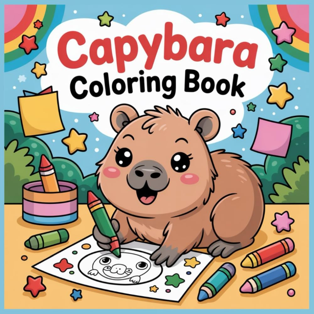 Capybara Coloring Book: Bold and Easy Book for Kids, Cute Capybaras Scenes to Relax and Enjoy