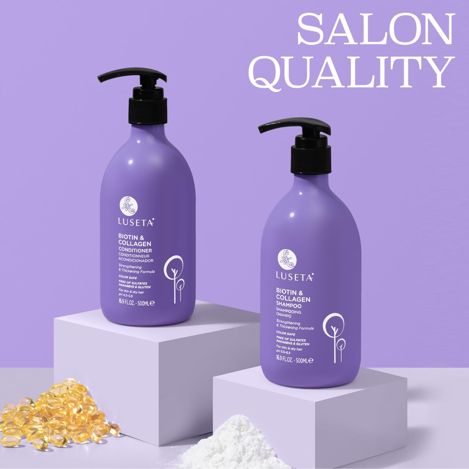 Luseta Biotin Shampoo and Conditioner for Hair - Thickening Shampoo for Thinning Hair- Infused with Argan Oil to Damaged Dry Hair - Sulfate Free Paraben Free-2 x 16.9 fl oz