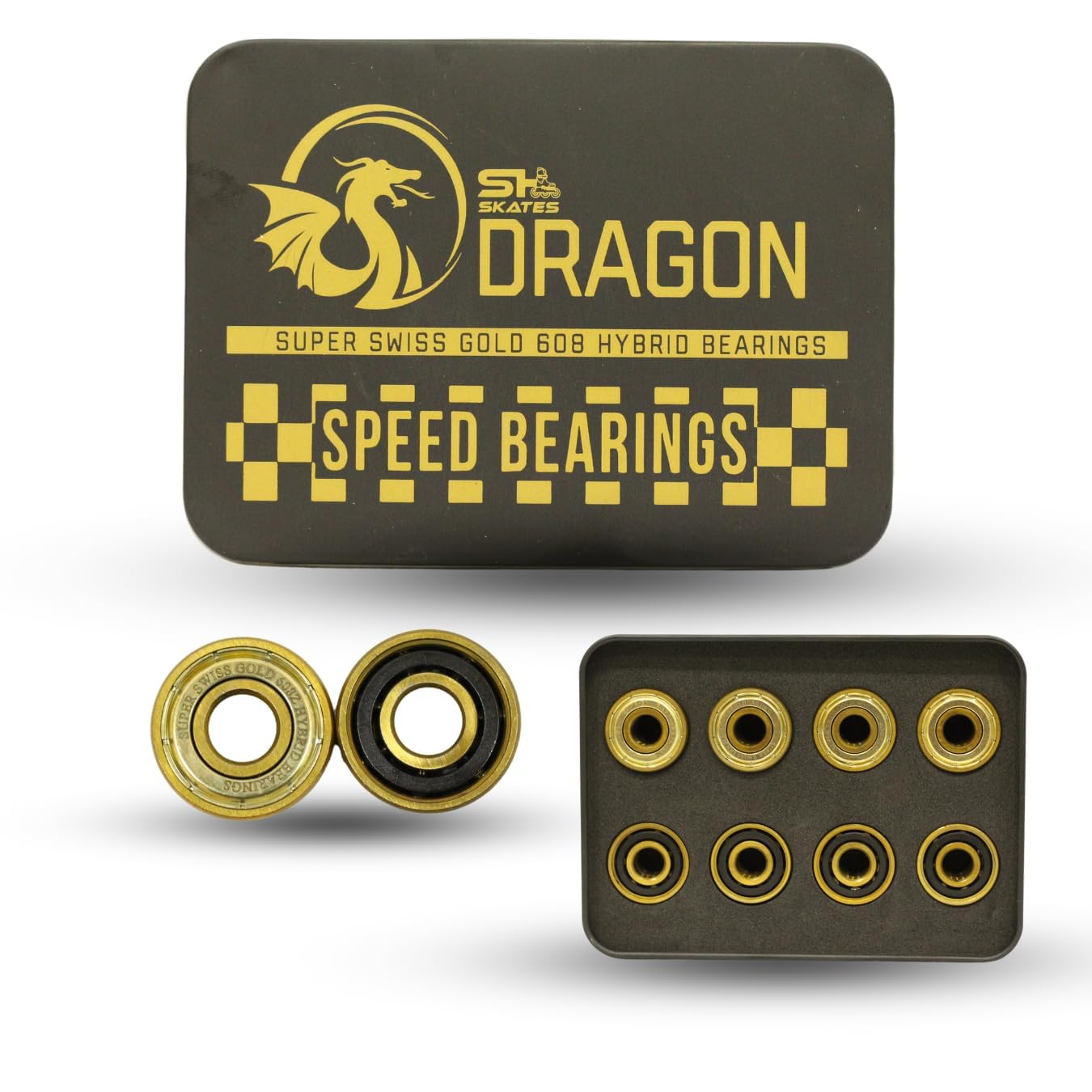 SH Skates Dragon Super Swiss Gold Hybrid Speed Bearings, 16 Pieces, Stainless Steel (627Z)-image-19