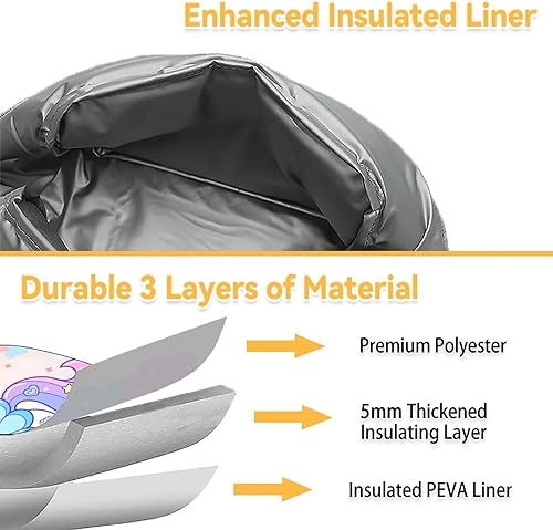 Miniatura 5 de Lonchera de unicornio para niños, lonchera aislada para niñas y niños, lindas bolsas de almuerzo blancas reutilizables, pequeña con bolsillos, bolsa