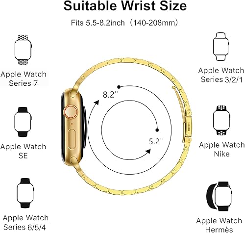 Miniatura 4 de MioHHR Correas de metal delgadas compatibles con Apple Watch Ultra 2 1 (1.73 pulgadas), Series 987 (1.61 pulgadas), Series SE 654 (1.57 pulgadas,