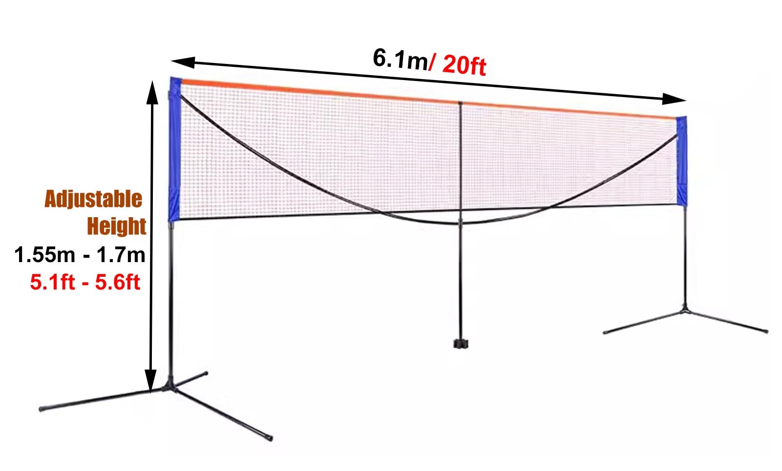 Supporto Per Rete Da Badminton Telaio Portatile Per Rete Da Allenamento Per Badminton, Supporto Per Tennis Da Pallavolo 6M/20Ft Con Borsa Per Il Trasporto, Gioco Di Pickleball/Palla Da Tennis Per Via