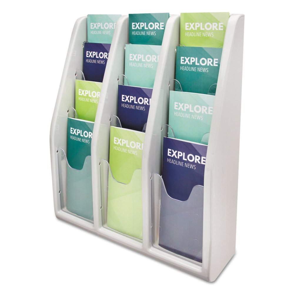 Deflecto 52809 Multi-tiered leaflet holder, 12 pockets, 15-3/4w x 5d x 19-3/4h, gray plastic