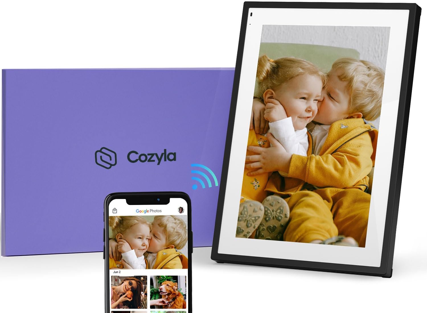 Cozyla Digital Picture Frame Multi Platform to Send Photos and Videos via Email Google Photos Instagram PhoneApp Free Unlimited Storage Built-in Alexa Digital Photo Frame Electronic Wifi 10.1 Inch Mat
