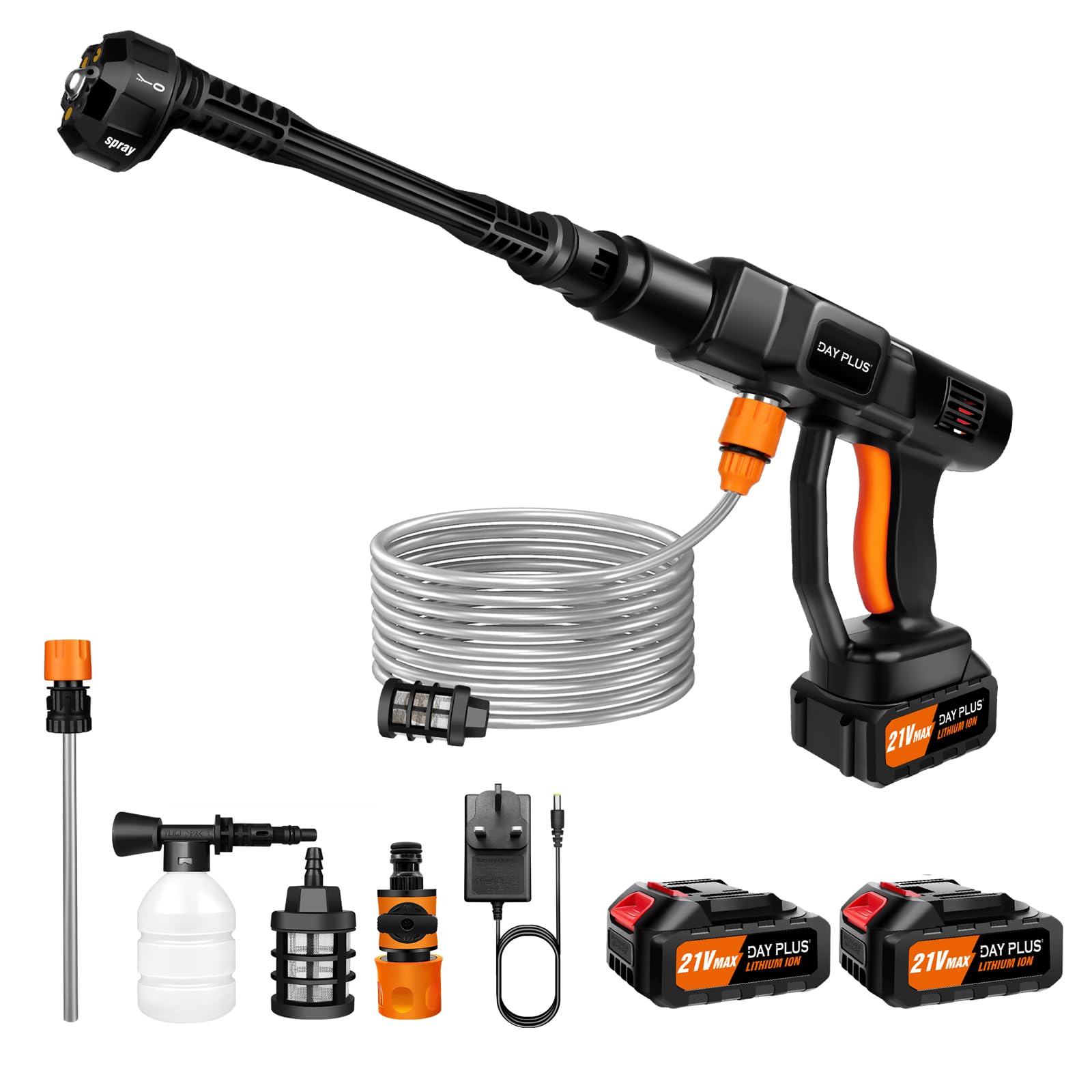 Power Washer 21V Cordless Pressure Washer Portable Electric Pressure Washer with 1.5Ah Battery & 6-in-1 Multi-Function Nozzle, 20FT Hose, Suitable for Washing Cars/Watering Flowers/Cleaning Floors