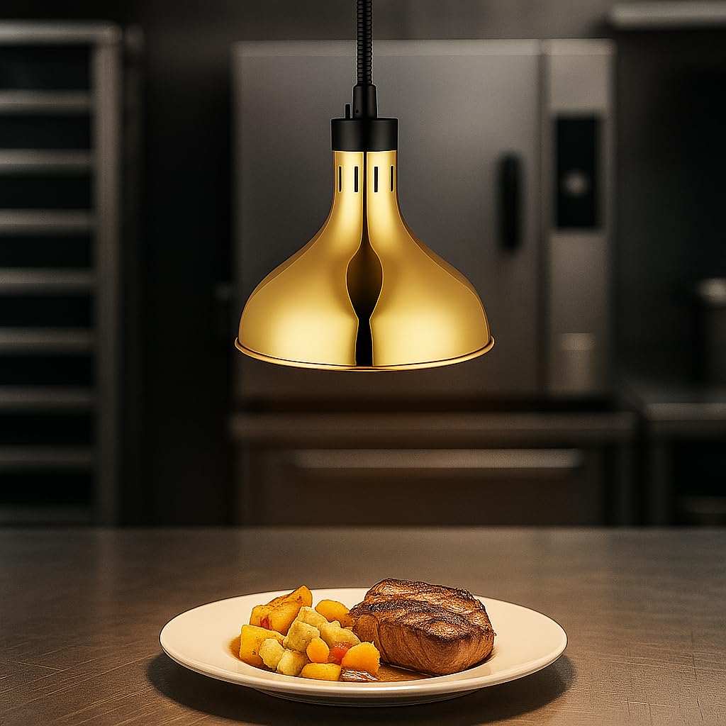 Lampe Chauffante Suspendue Réglable Or - 275W - Hauteur Ajustable - Maintien au Chaud - Cuisine Pro