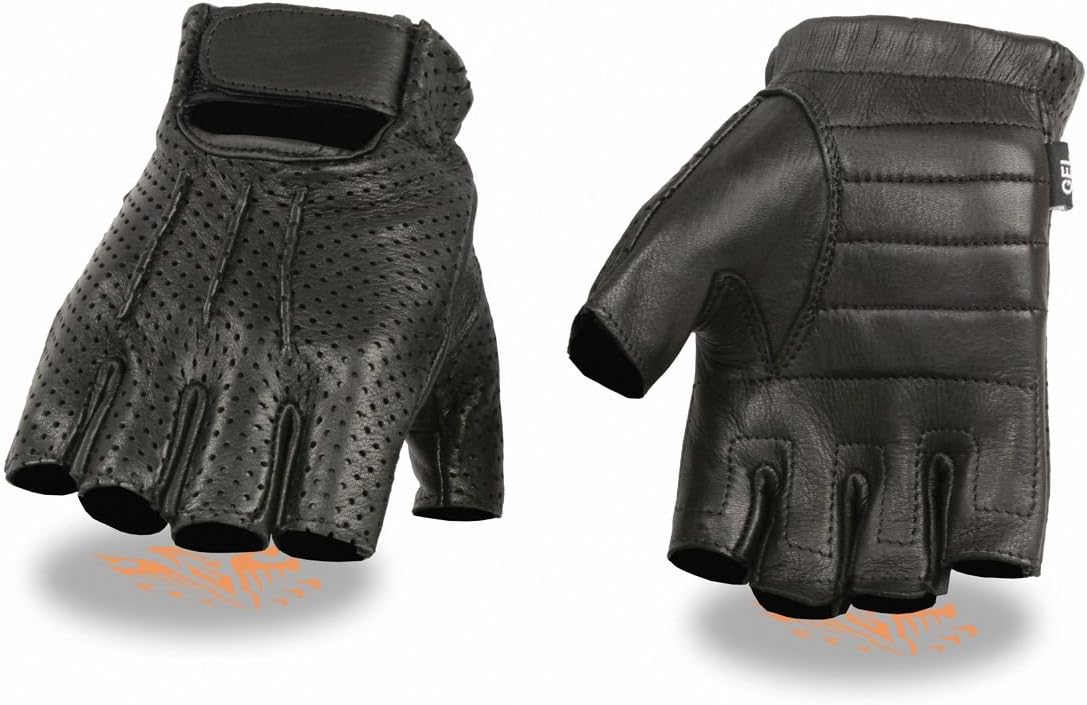 Men's Assortment Of Size X-Large Black DEERSKIN Leather Fingerless Gloves w/Gel Palm (Black - 877)