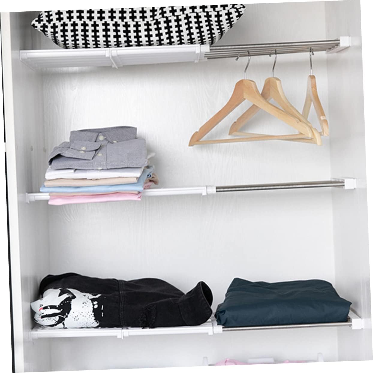 SOLUSTRE Adjustable Shelf Dividers for Closet Organization Expandable Storage Rack for Wardrobe Cupboard and Kitchen Easy Installation Weight Capacity White