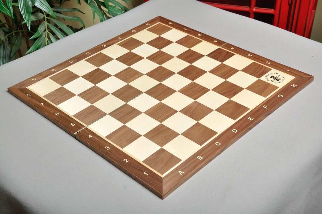 The House of Staunton Folding Walnut & Maple Wooden Chess Board - 2.25" with Notation & Logo