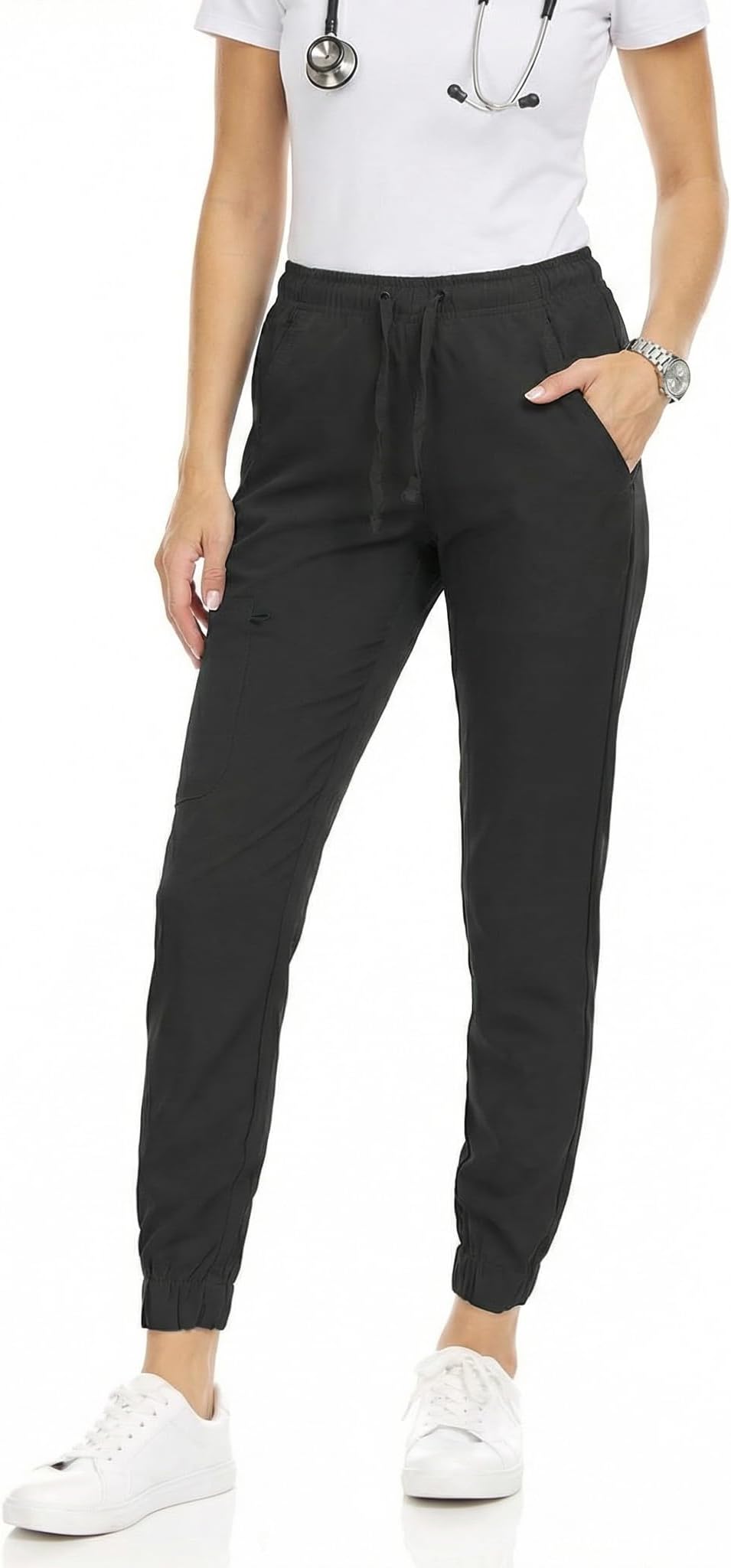 Jogger Scrub Pants for Women, Soft 4-Way Stretch Women's Medical Scrub Pants, 5-Pockets with Elastic Waistband