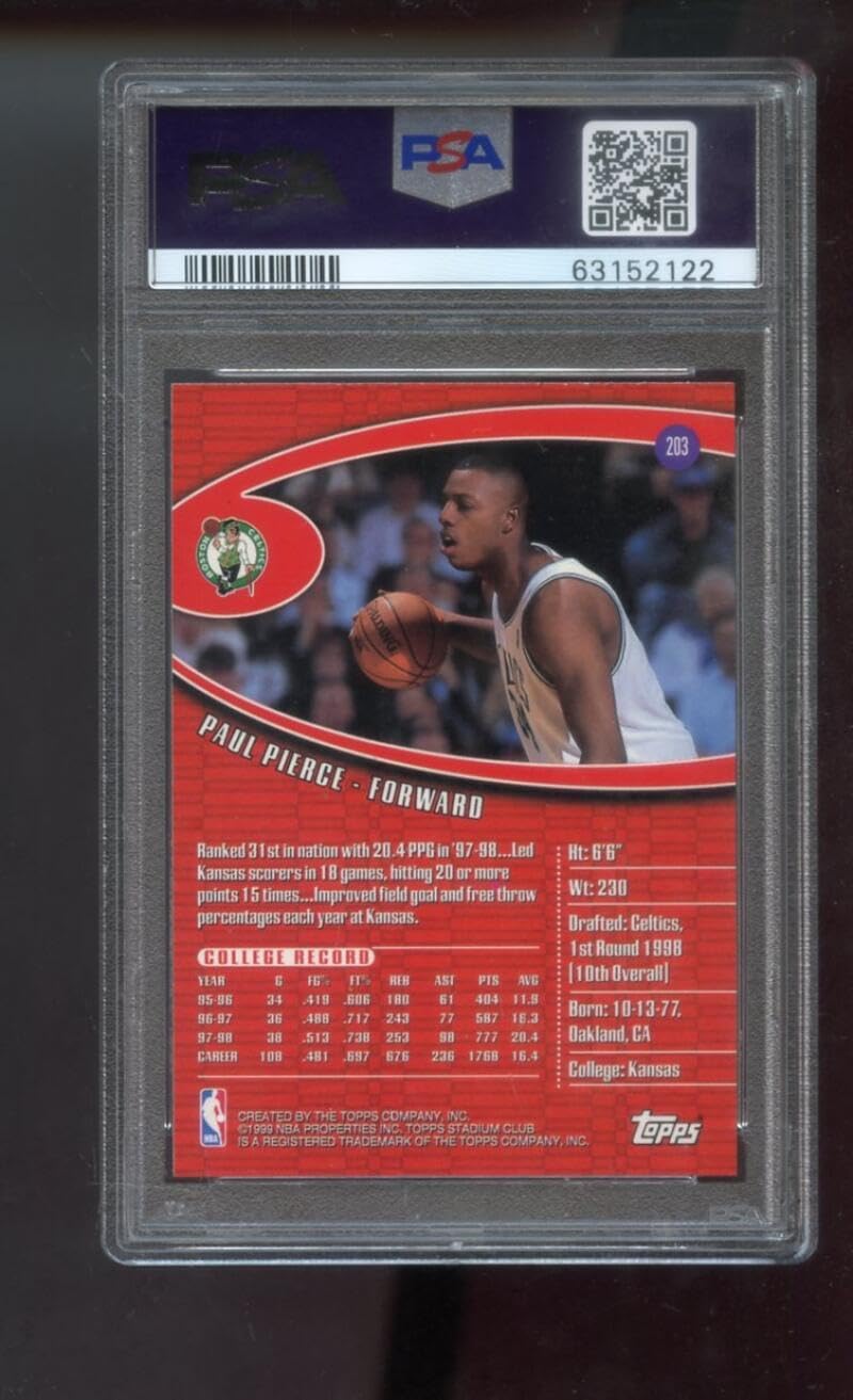 1998-99 Topps Stadium Club #203 Paul Pierce ROOKIE RC PSA 9 Graded Basketball Card NBA 98-99 Boston Celtics 1998-1999