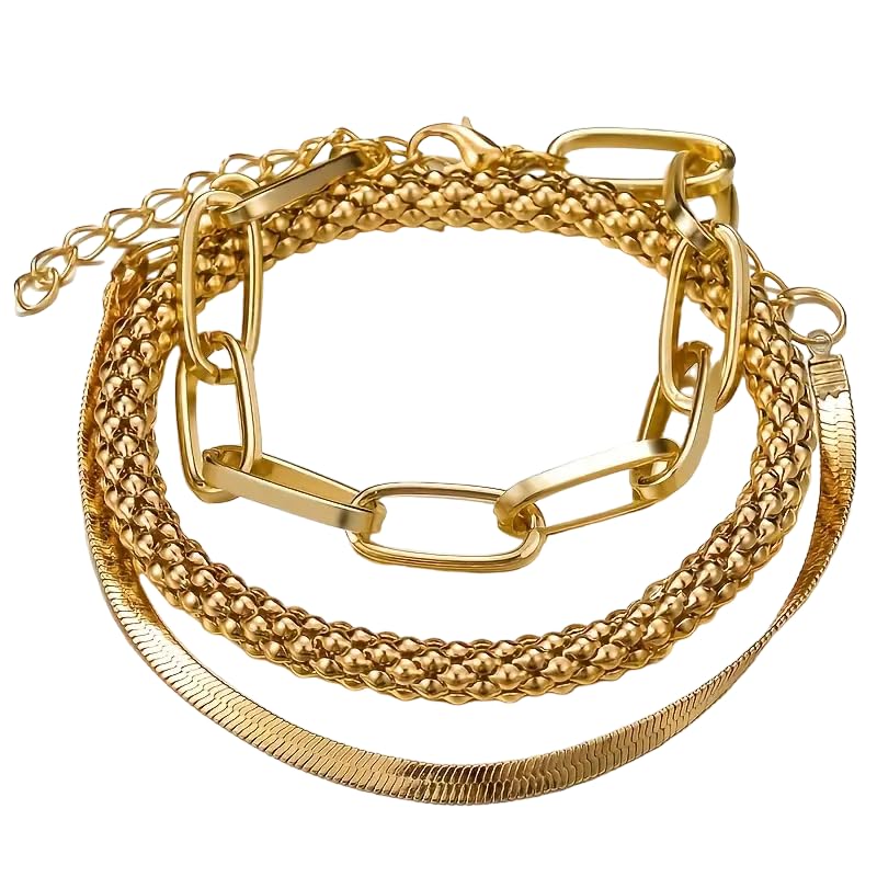 Generic3pcs Set Vintage Golden Color Snake Bone Chain Multilayer