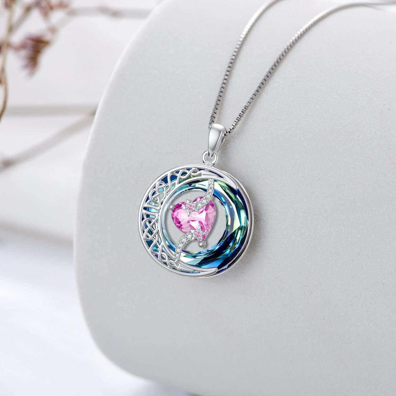 TOUPOP Birthstone Necklace 925 Sterling Silver Moon and Star Pendant with Blue Crystal Celtic Moon Jewelry Valentines Day Birthday Gifts for Women Mom Wife Her - Image 5