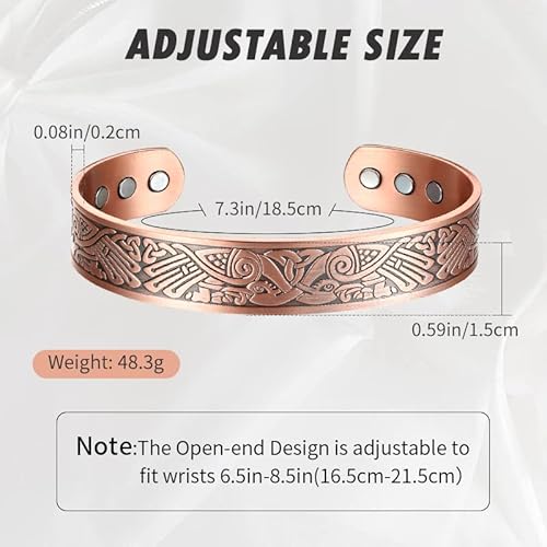 Biomag Copper Bracelet For Men, 99.99% Pure Copper Magnetic Bracelets With 6Pcs 3500 Gauss Magnets, Adjustable Cuff Bangles With Jewelry Gift Box #TOP2