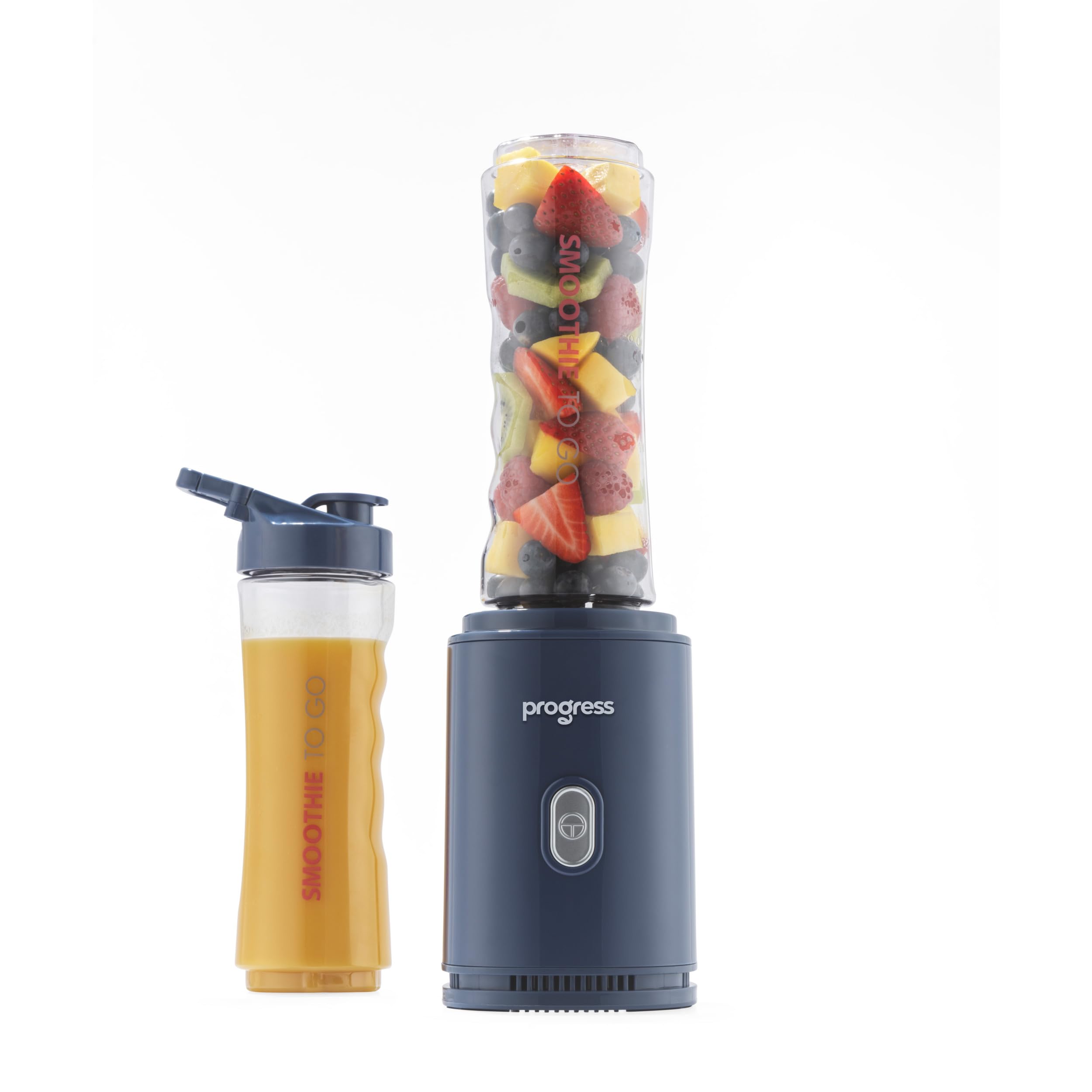 Progress Smoothie To Go Frullatore 500 W con 2 bottiglie da 600 ml | Bottiglie senza BPA, coperchi bevi e chiudi, lama in acciaio inox, comando one-touch, base antiscivolo
