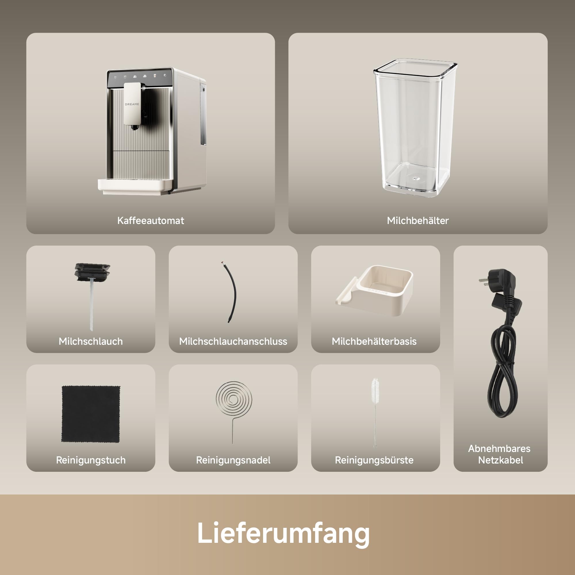 dreame Ecceluxe Slim Espresso-Vollautomat Kompakte Größe, Geschmack der Meisterklasse. Vollautomatische Komplettreinigung. Ein-Tasten-Touchscreen für fünf Kaffeespezialitäten