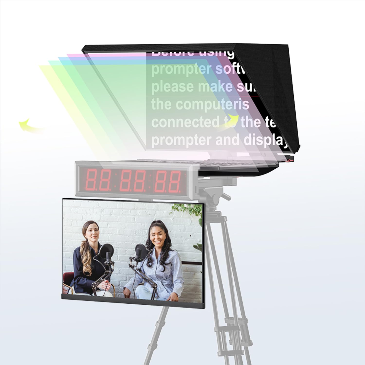 DESVIEW DT22 Teleprompter, 22 Zoll Full HD Großbildschirm, Professioneller Prompter mit Stativ für Kameras/DSLR/Smartphones, Ideal für TV-Studio, Live-Streaming (Not Included Base Rollers and Tripod)