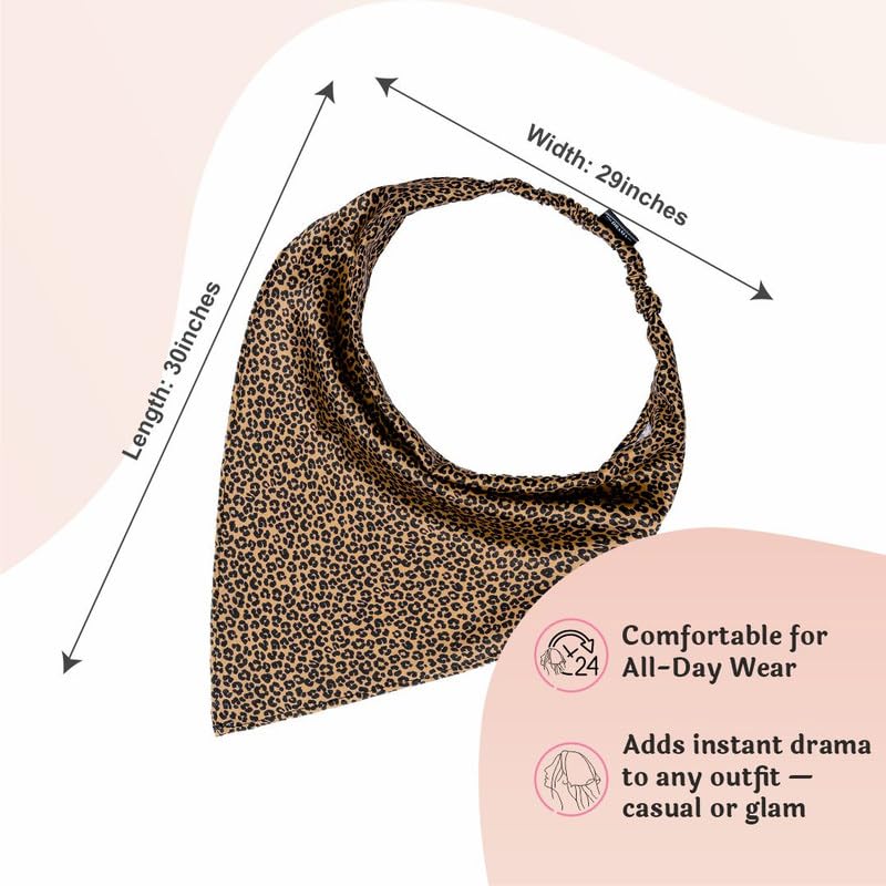 Image of Hair Drama Co. Elastic Bandana Head Scarf for Women | Silk Satin Head Wrap Bandana Scarves | Boho Style Statement Headband Stylish Design | All Day Wear Scarves | Hair Scarf Accessories
