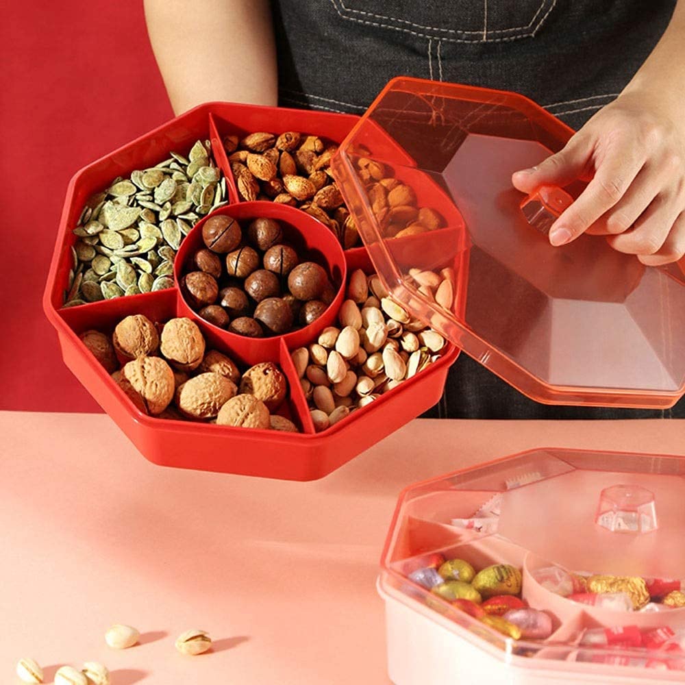 Boîte de fruits secs Noix Bonbons Récipient de stockage Ménage Plateau de fruits secs, Boîte divisée avec couvercle Boîte à bonbons, Convient for les bonbons aux noix Fruits secs Récipients alimentair