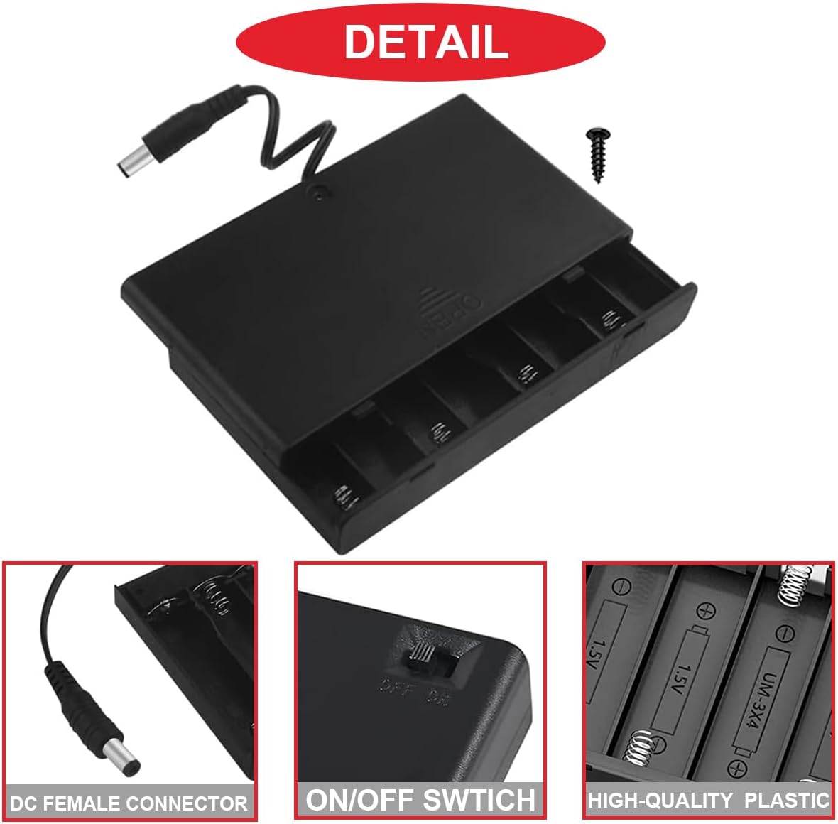 2Pcs 8 AA 12V Battery Holder with Cover (Batteries are Not Included), with 2.1mm x 5.5mm DC Plug Switch,ON/Off Switch, Screw,Female DC Power Pigtail Cable Plug,for Arduino RC LED Strip