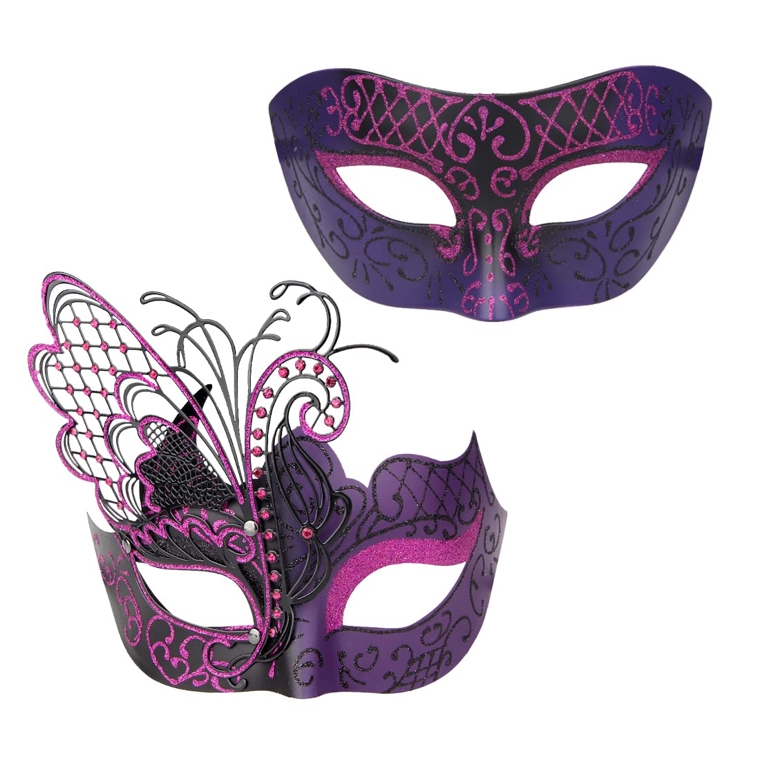 Masquerade Mask For Couple Mardi Gras Halloween Venetian Style Costumes Accessory Set (B-purple)