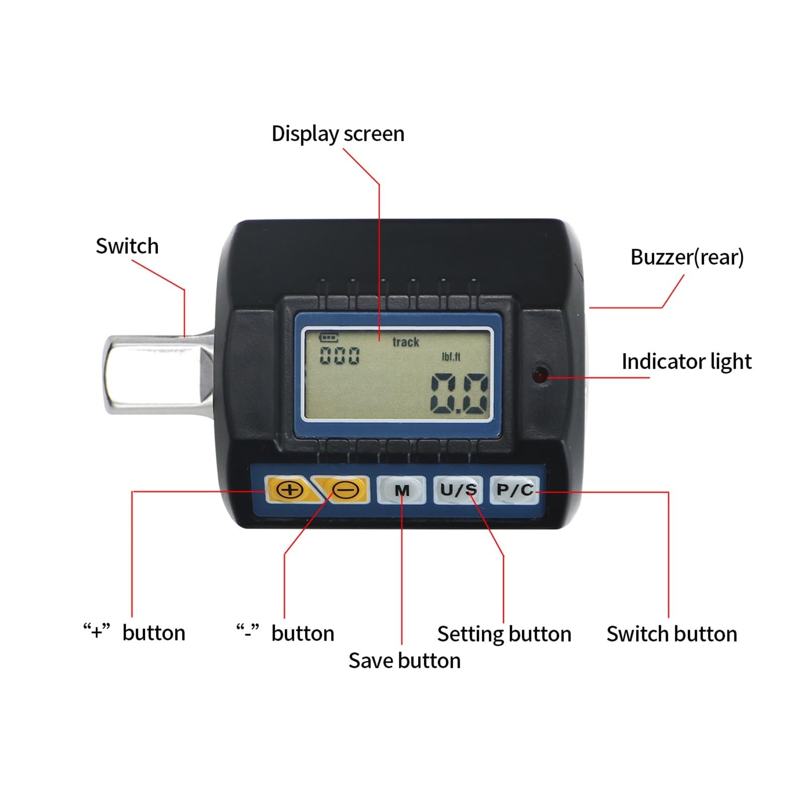 Drehmomentschlüssel, Digitaler Drehmomentadapter, inklusive Adapter for 3/8" und 1/4" elektronische Drehmomentschlüsselsätze