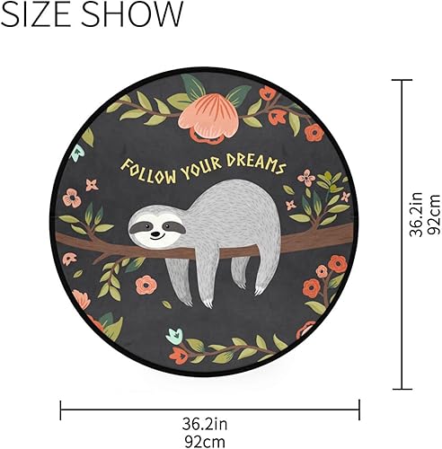 Miniatura 3 de Vdsrup Tapete redondo con diseño de perezoso en el árbol, diseño de dibujos animados de animales, redondo, lavable, antideslizante, para sala de