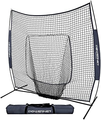 PowerNet Baseball Softball Practice Net for Hitting and Throwing with 7x7 Bow Frame (Navy)