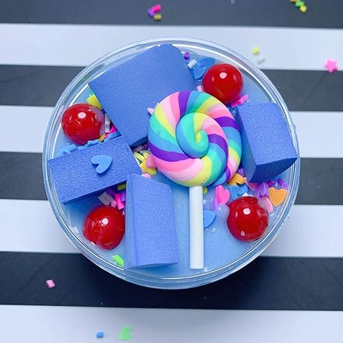 Dapei Lutscher Blau Schleim mit Liebesherz Pentagramm Kinder SpaAY Crazy Floam Schlamm Duft Entlastung Charme Langsam Steigende Simulation Lehm Spielzeug GlA nzendes Geschenk  100ml