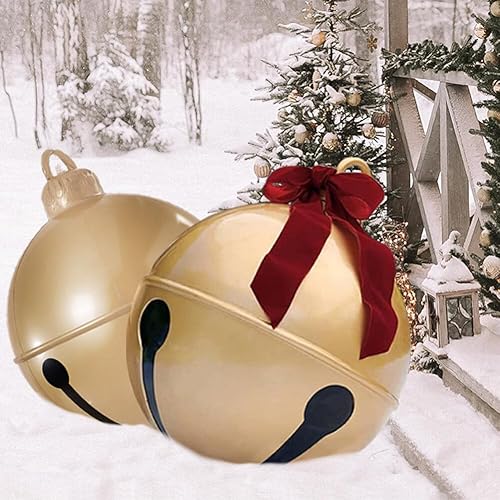 BALRAJ 2 bolas inflables de Navidad de 23.6 pulgadas, bola inflable gigante de cascabel, decoración de patio, globo de Navidad, adorno al aire libre