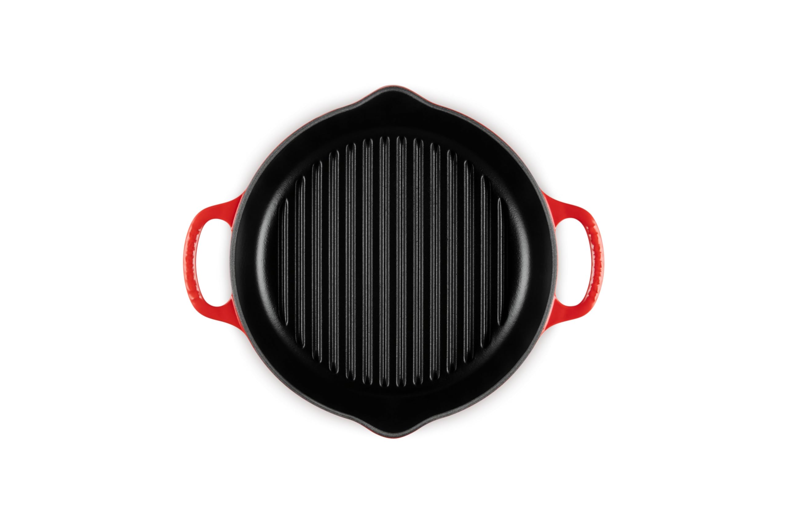Le Creuset Parrilla redonda alta de hierro fundido esmaltado Signature con asa auxiliar, para todo tipo de placas y hornos, 25 cm, Cereza, 20208250600422