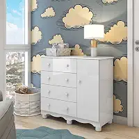 Cômoda de Bebê 1 Porta 4 Gavetas Junior Móveis Peroba Branco Brilho