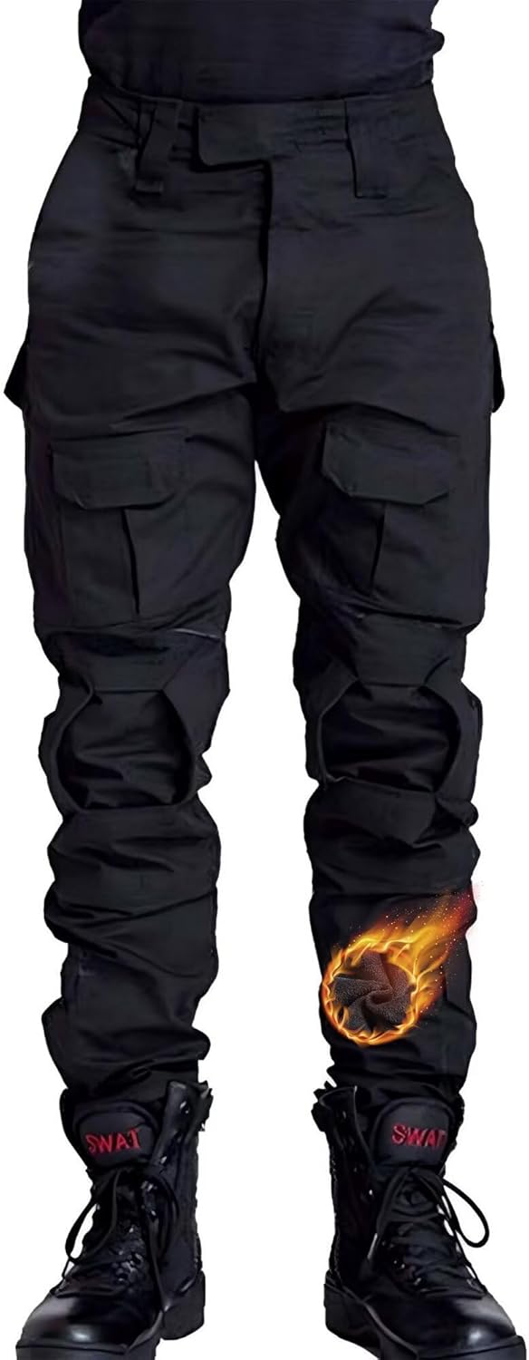 TRGPSG Men's Fleece Lined Tactical Pants Snow Ski Pants Winter Waterproof Hiking Pants with Multi Pockets