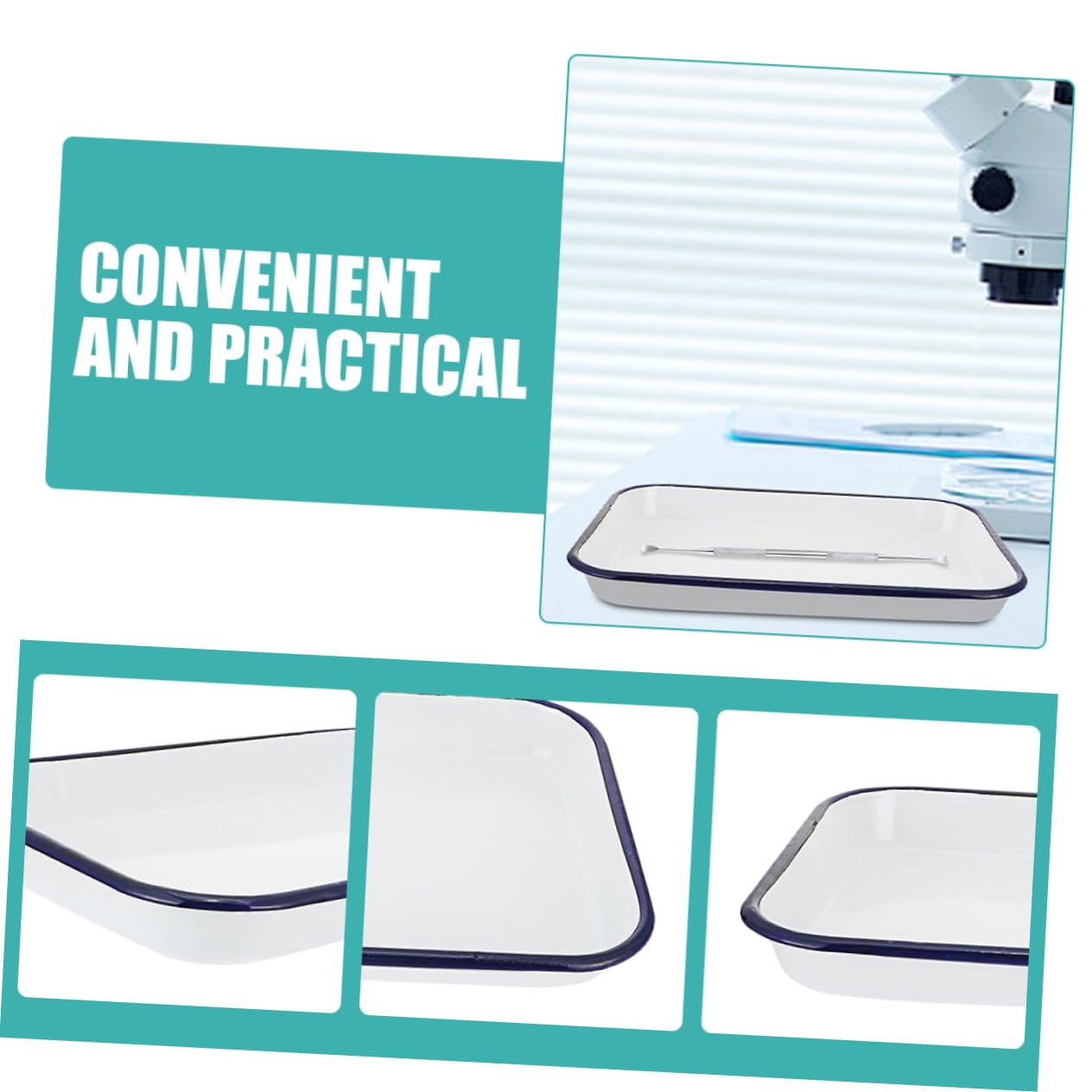 SOLUSTRE Large Enamel Tray Multi-Purpose Storage Square Plate Laboratory Sterilized White Decorative Serving