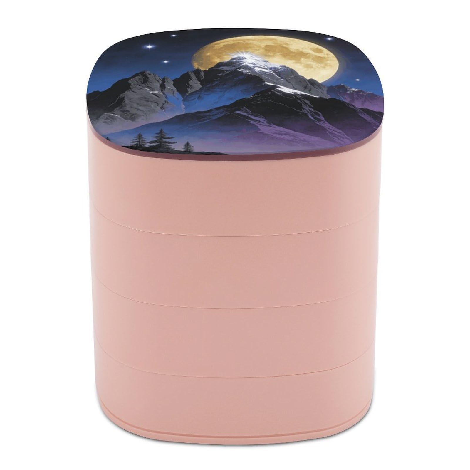 LZQPOEAS Mountains, And Moon Jewelry Box Women Jewelry Organizer Travel Jewelry Case Cute Necklace Ring Storage Organizer 4-Layer Rotating Jewelry Tray Case with Mirror for Bracelets